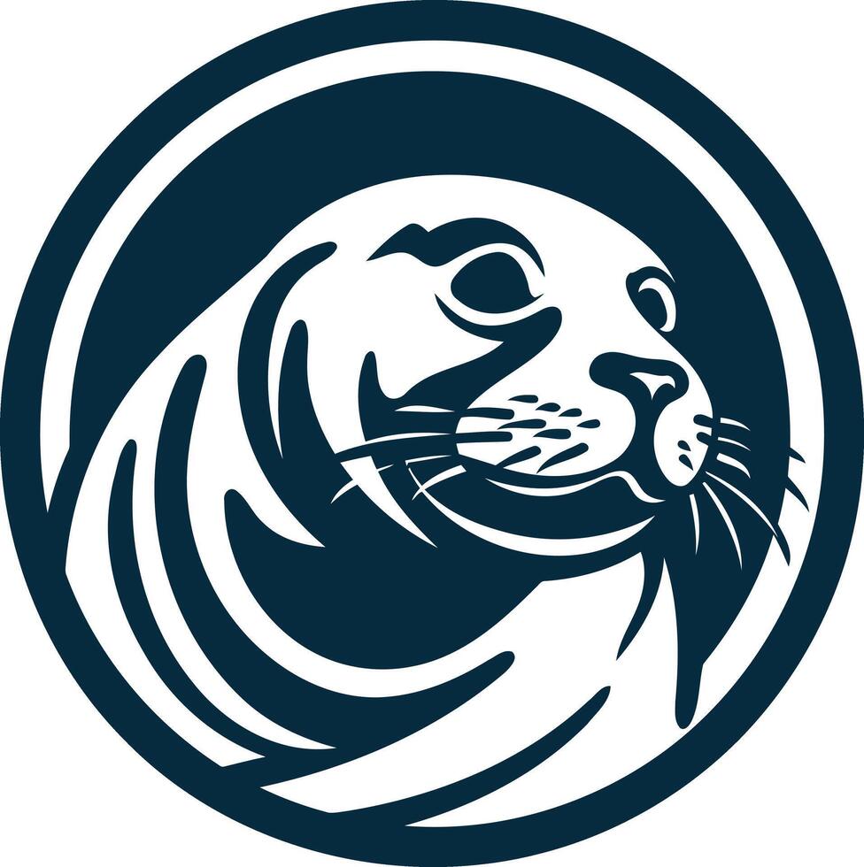 Seal Head in Circle Marine Animal Illustration vector