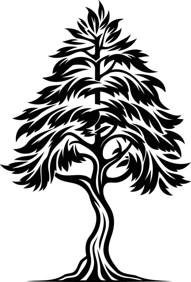 A stylized black and white illustration of a single tree vector