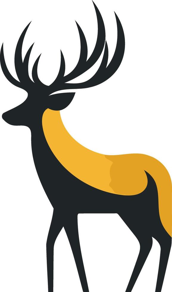 A modern, minimalist deer logo in black and gold, perfect for branding a company or product with a nature inspired feel vector