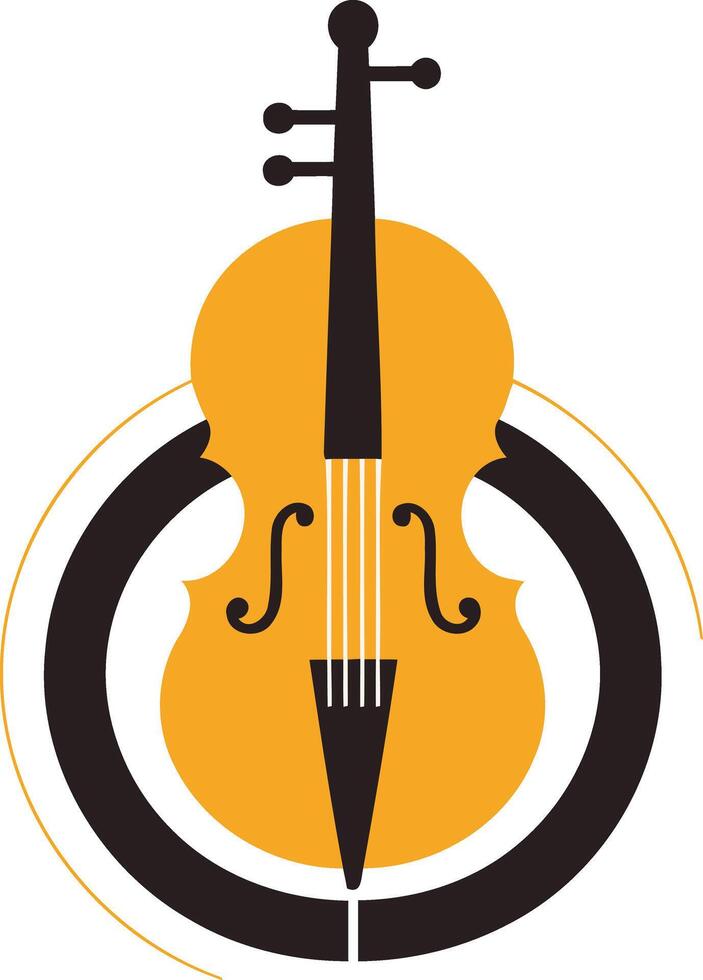 A simple and stylish logo featuring a cello with a dynamic circular design, perfect for music schools, orchestras, and classical music events vector