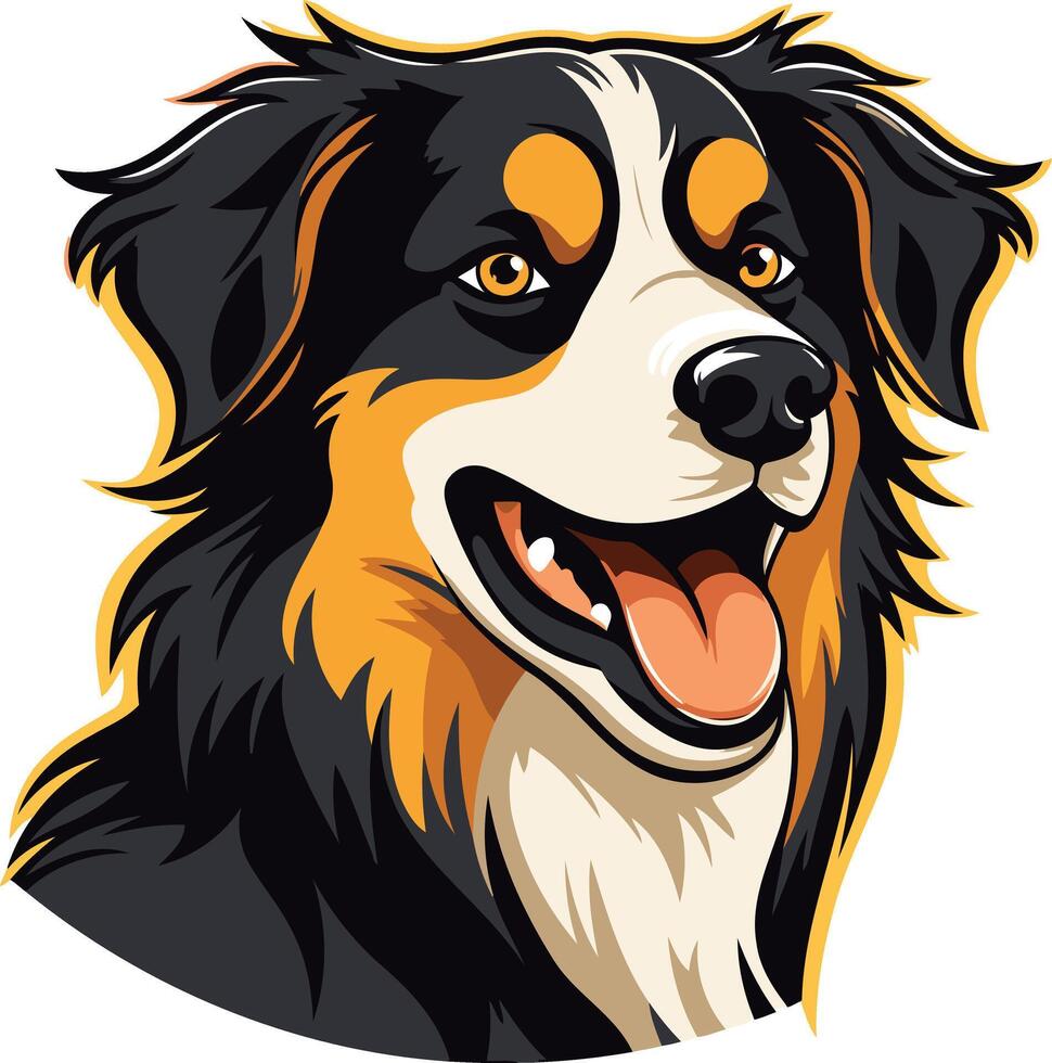 A friendly australian shepherd with a happy expression, perfect for pet-related businesses, dog training, or any branding that needs a cheerful and energetic feel vector
