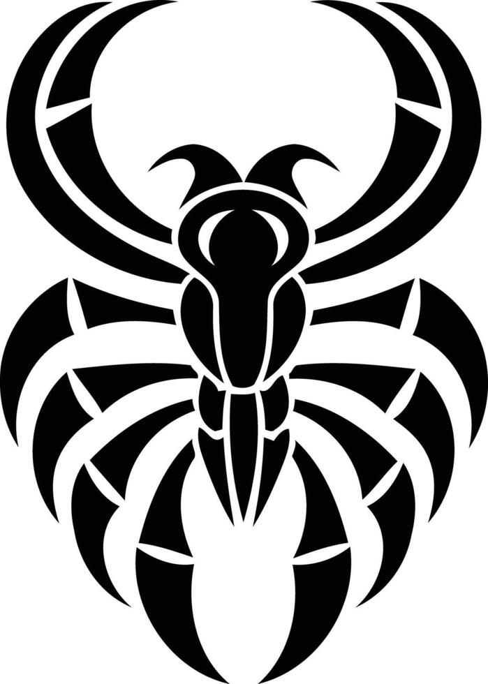 Tribal spider tattoo design, black and white illustration vector