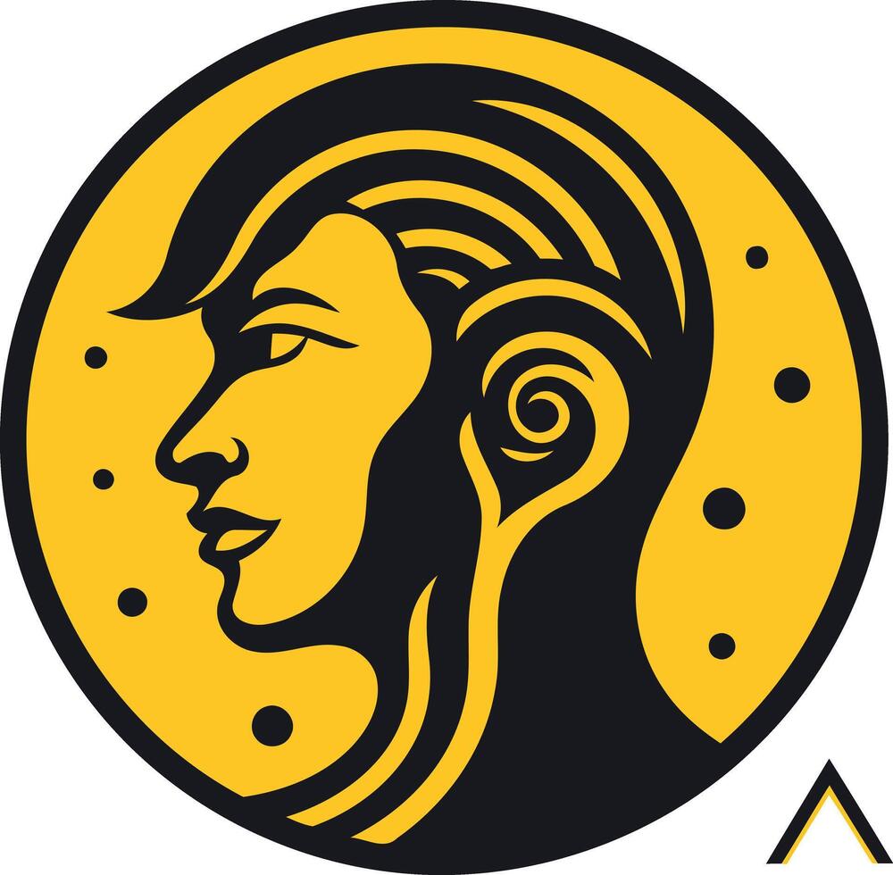 A striking, minimalist logo featuring a stylized female profile in a circular frame vector