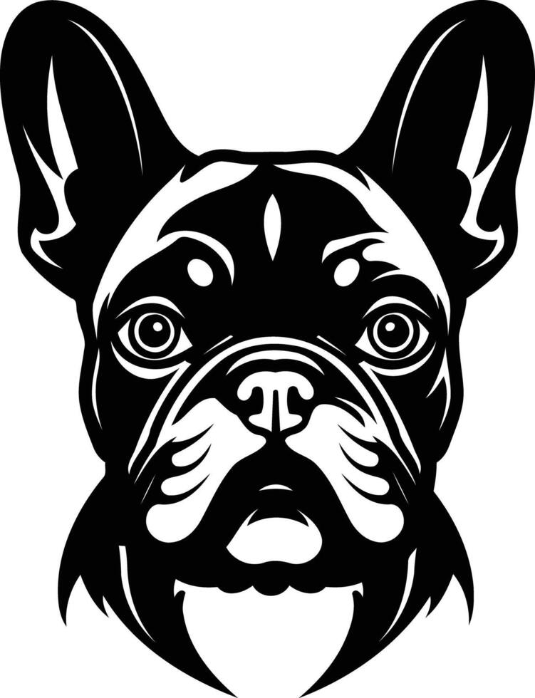 A bold, black and white illustration of a french bulldog's face vector