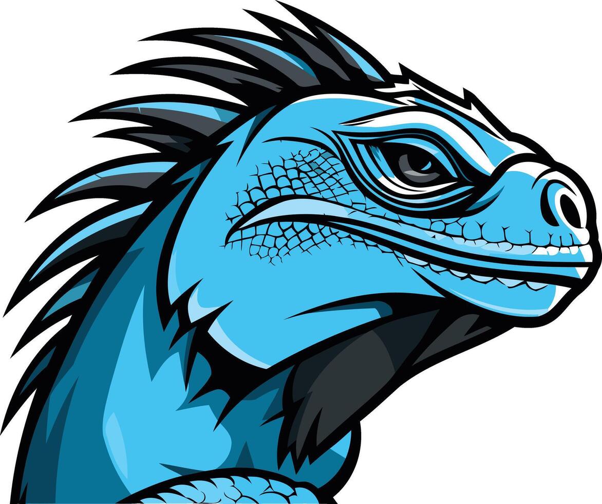 A powerful and aggressive blue iguana head, perfect for a mascot or logo design vector