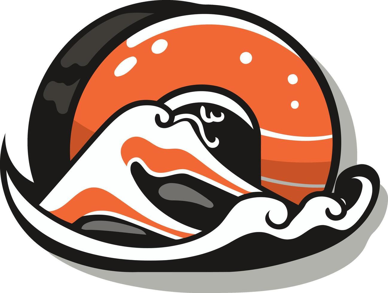 A bold and graphic logo design featuring a stylized wave crashing over a circular object vector