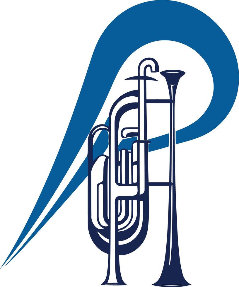 A stylized illustration of a trumpet and euphonium, creating a unique logo design vector