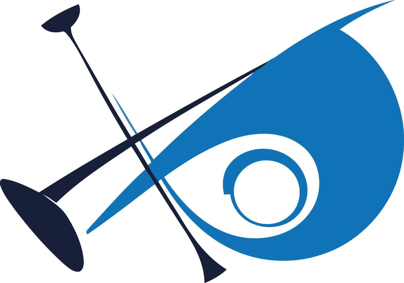 Abstract logo design with a blue and black color scheme, featuring a stylized eye and two intersecting lines vector