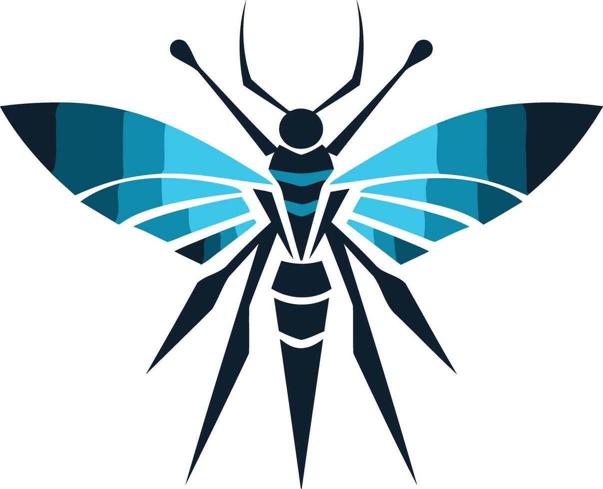 Abstract geometric insect logo design, featuring a stylized blue and black butterfly with sharp, angular wings vector