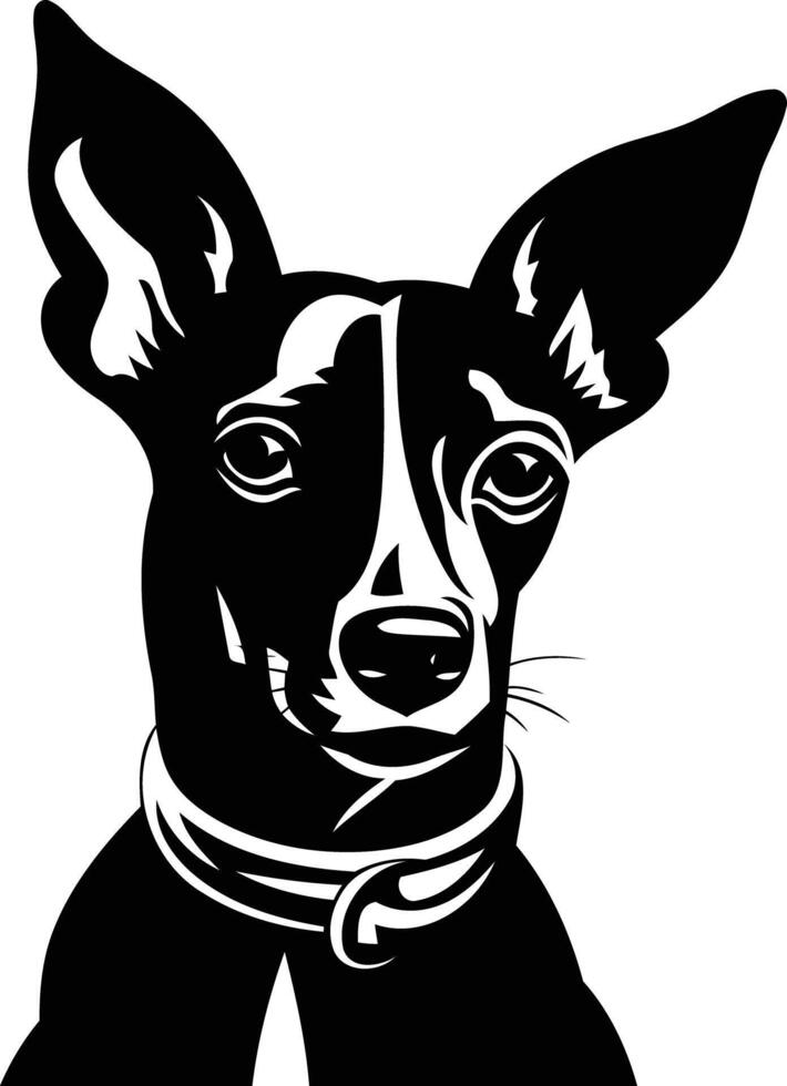 A striking black and white portrait of a small dog with large ears vector