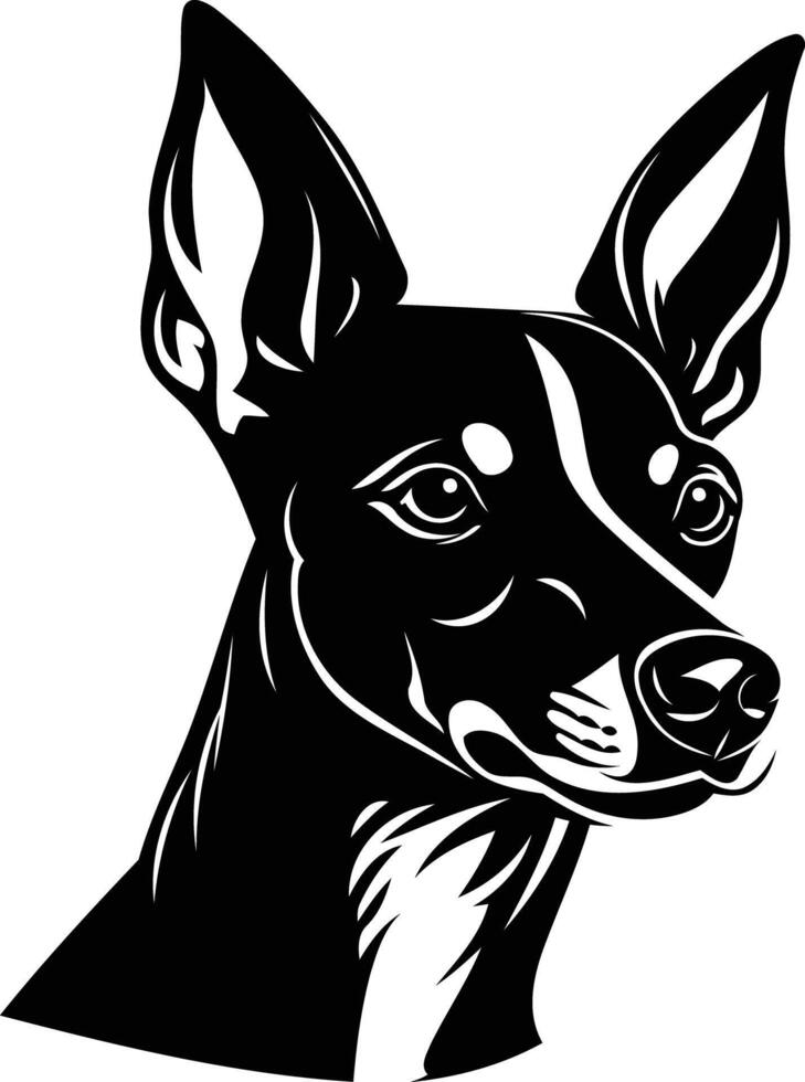 A striking black and white illustration of a dog's head, perfect for tattoos, logos, or any design project needing a strong, bold image vector