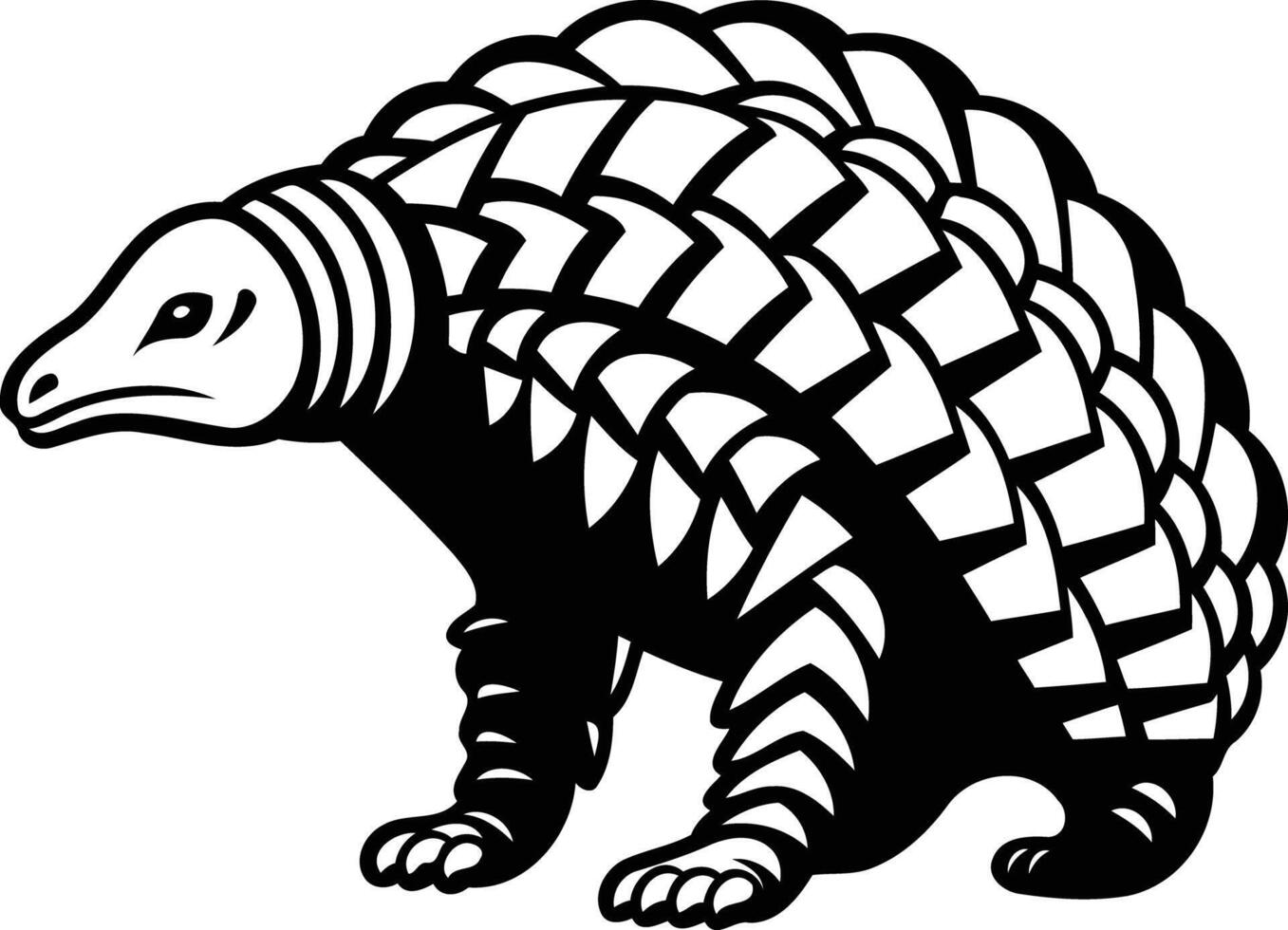 Black and white illustration of a pangolin, a unique and endangered animal vector