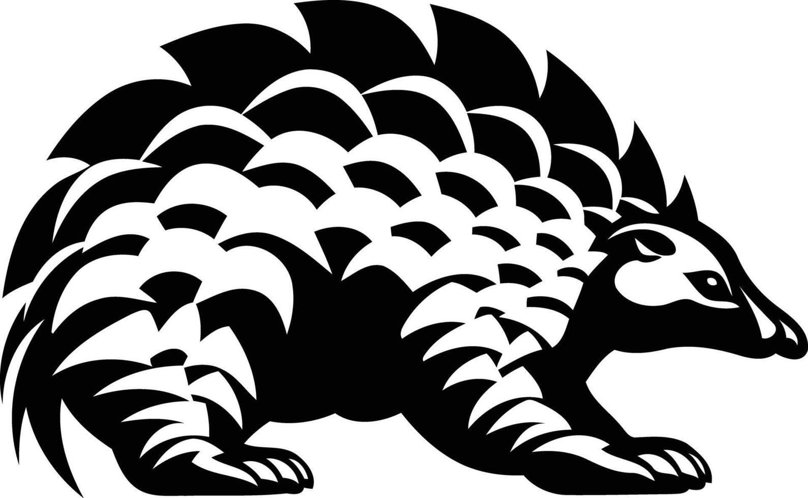 A bold and stylized black and white illustration of a pangolin, perfect for tattoo designs, wildlife posters, and branding vector