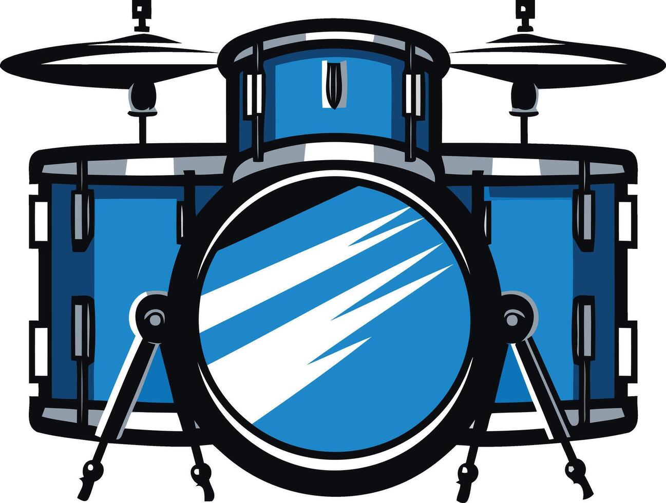 A vibrant blue drum set, perfect for music-themed designs, band posters, and branding vector