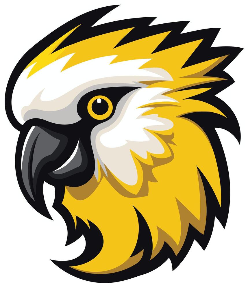 A bold and striking illustration of a yellow and white parrot head, perfect for branding, logos, or mascot designs vector