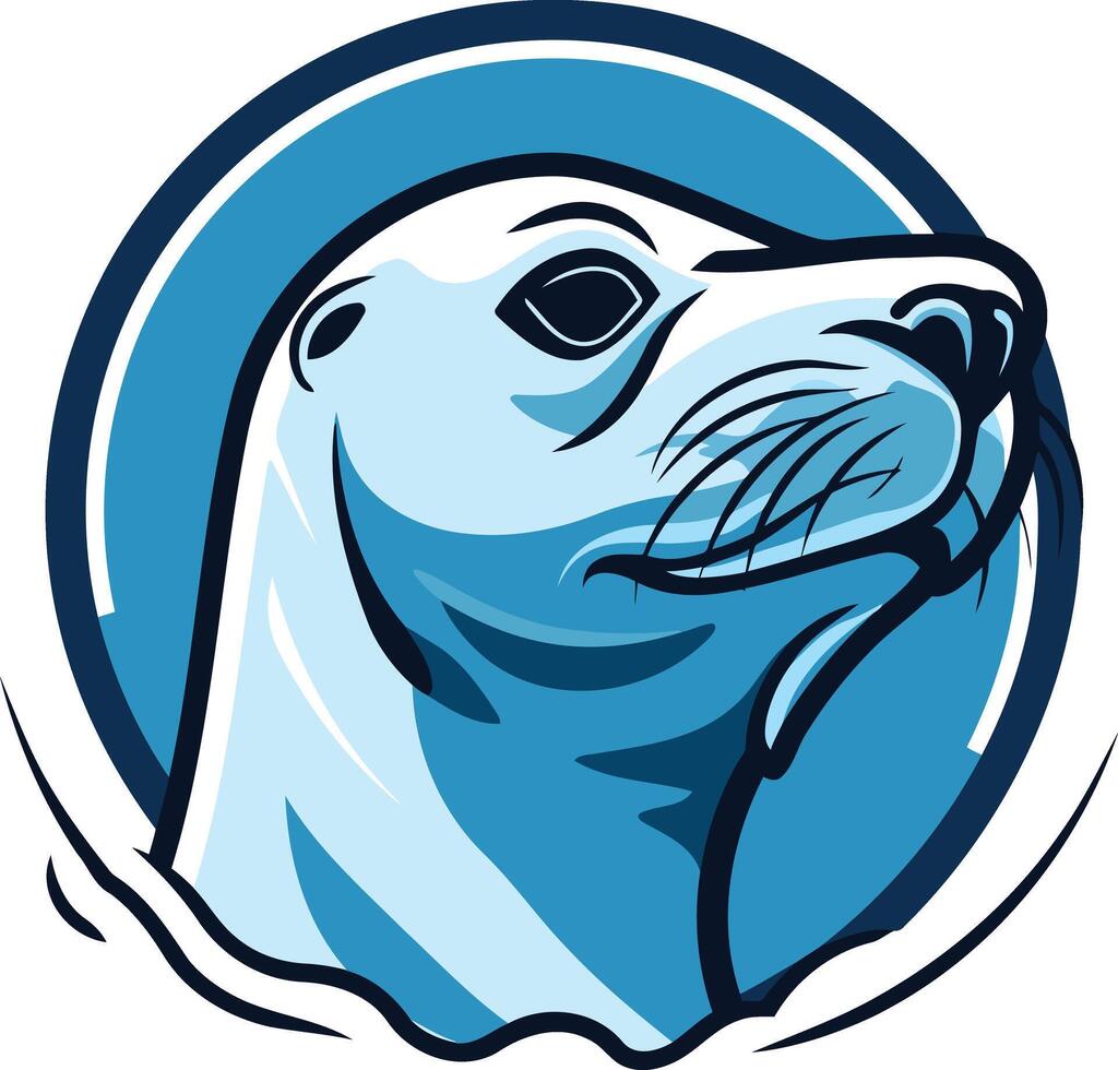 A stylized seal head in a blue circle, perfect for marine-themed logos, branding, and designs vector
