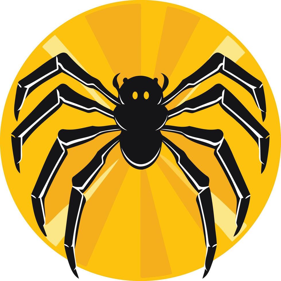 A bold, black spider silhouette against a vibrant yellow background, perfect for halloween designs, logos, or branding vector