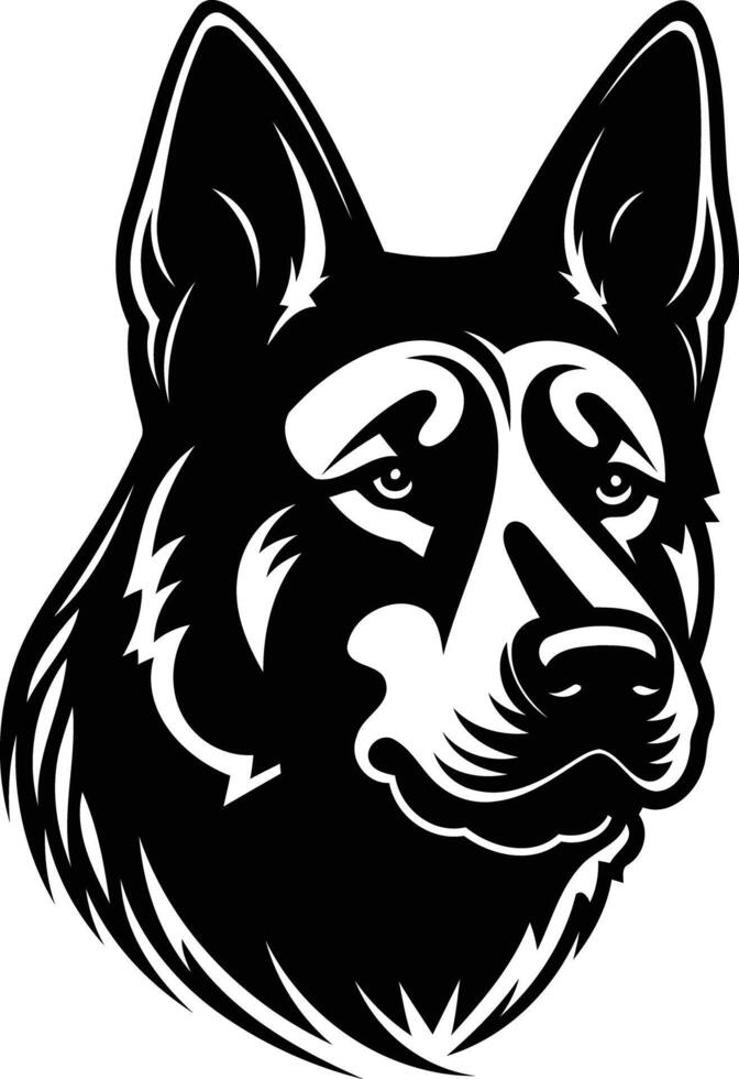 A striking black and white illustration of a german shepherd's head, perfect for logos, branding, or any project needing a powerful and loyal image vector