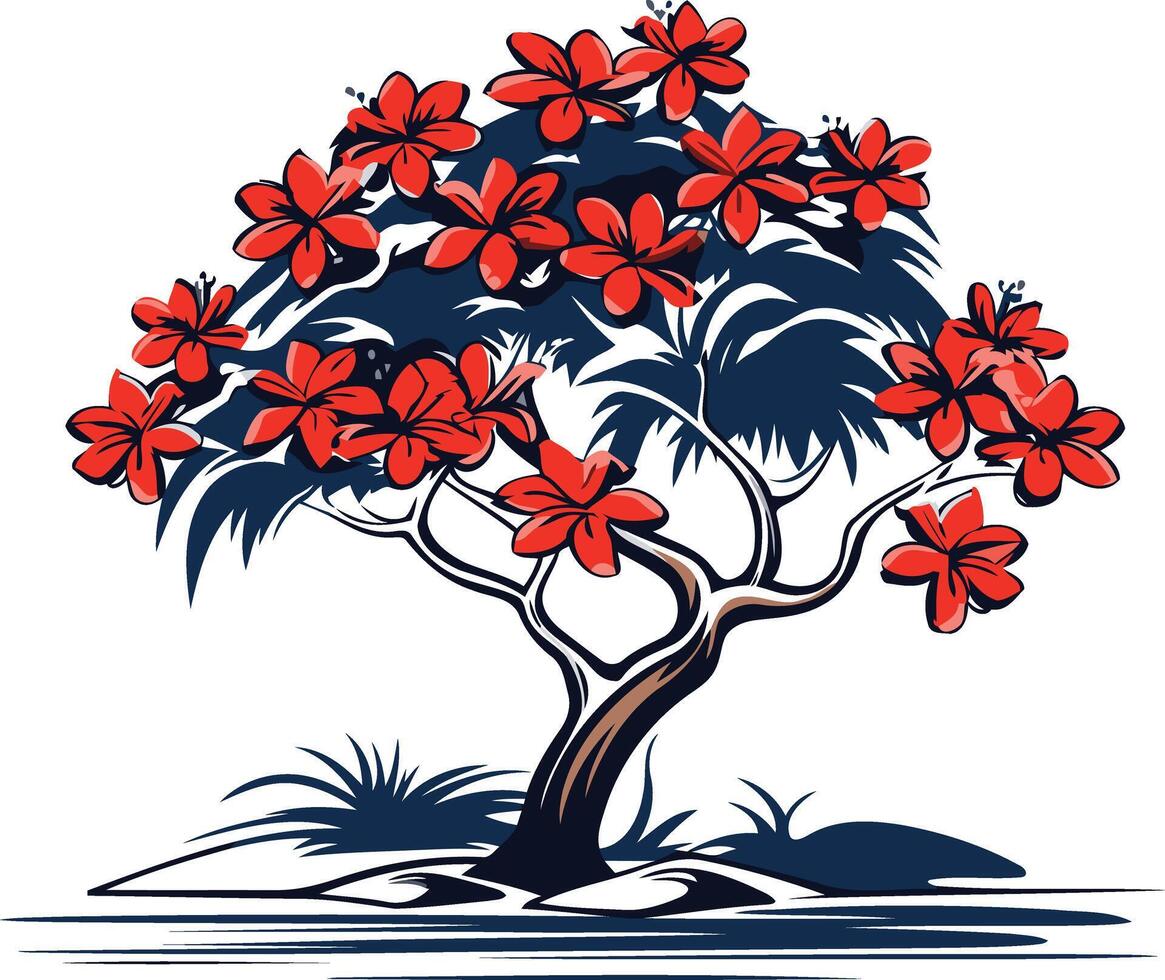 A stylized illustration of a tropical tree with red blossoms, perfect for branding, logos, and nature-inspired designs vector