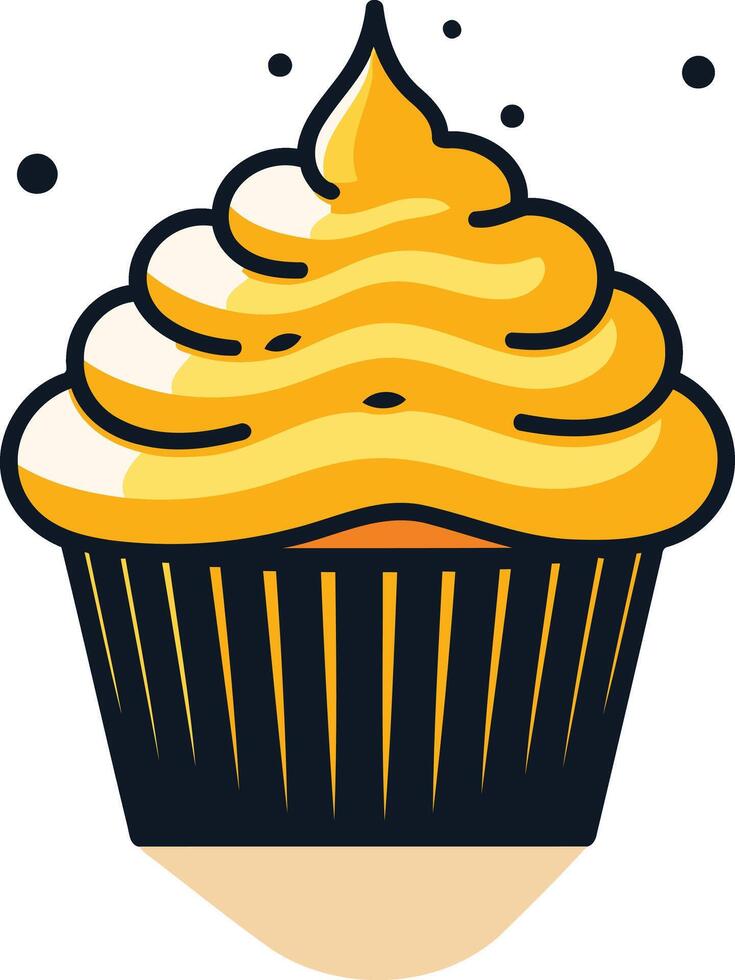 A cheerful, cartoon style cupcake with a swirl of yellow frosting vector
