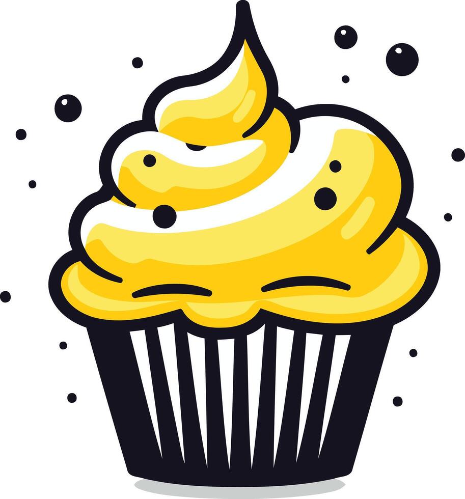 A cheerful cartoon cupcake with yellow frosting and chocolate sprinkles, perfect for branding, websites, and social media vector