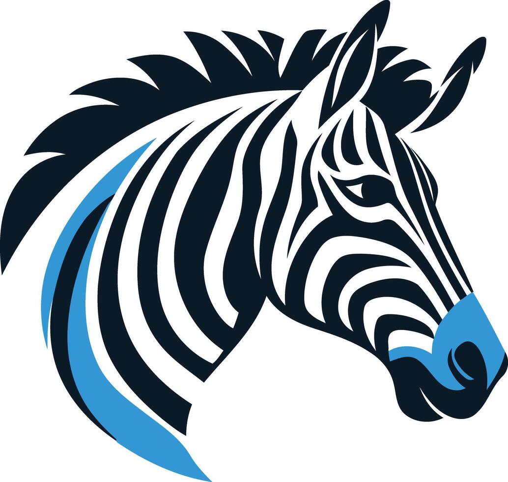 A bold and stylized zebra head logo with a blue accent, perfect for branding businesses that value speed, strength, and individuality vector
