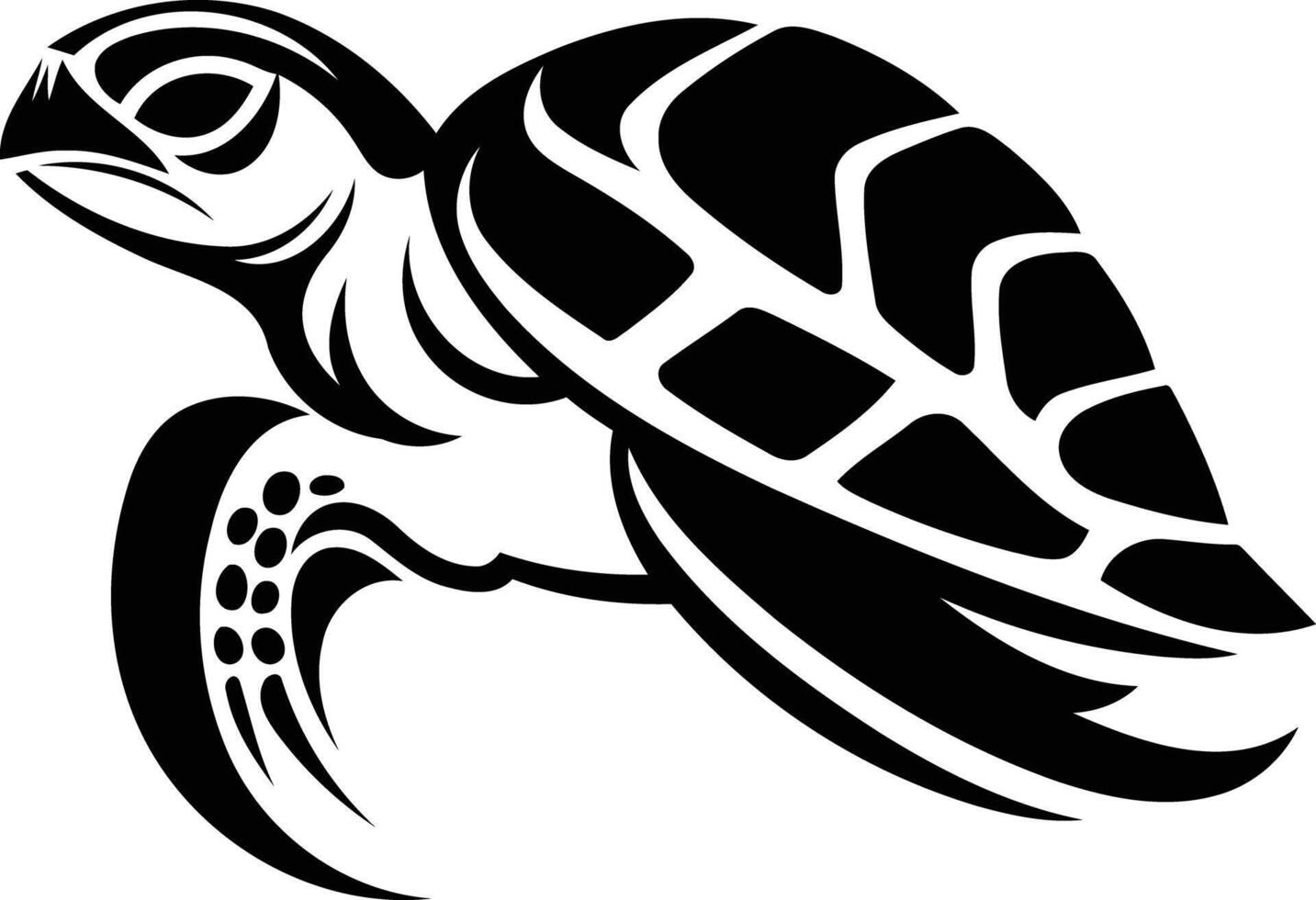Black and white stylized sea turtle silhouette design vector