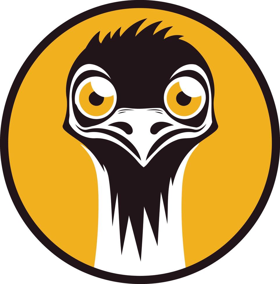 A quirky and friendly cartoon emu head in a yellow circle vector