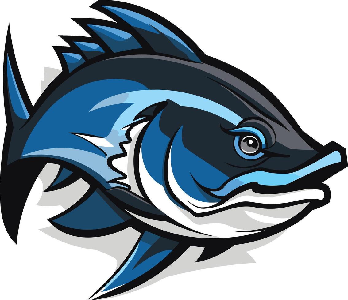 A bold and dynamic illustration of a blue fish, perfect for sports teams, fishing brands, and marine businesses vector