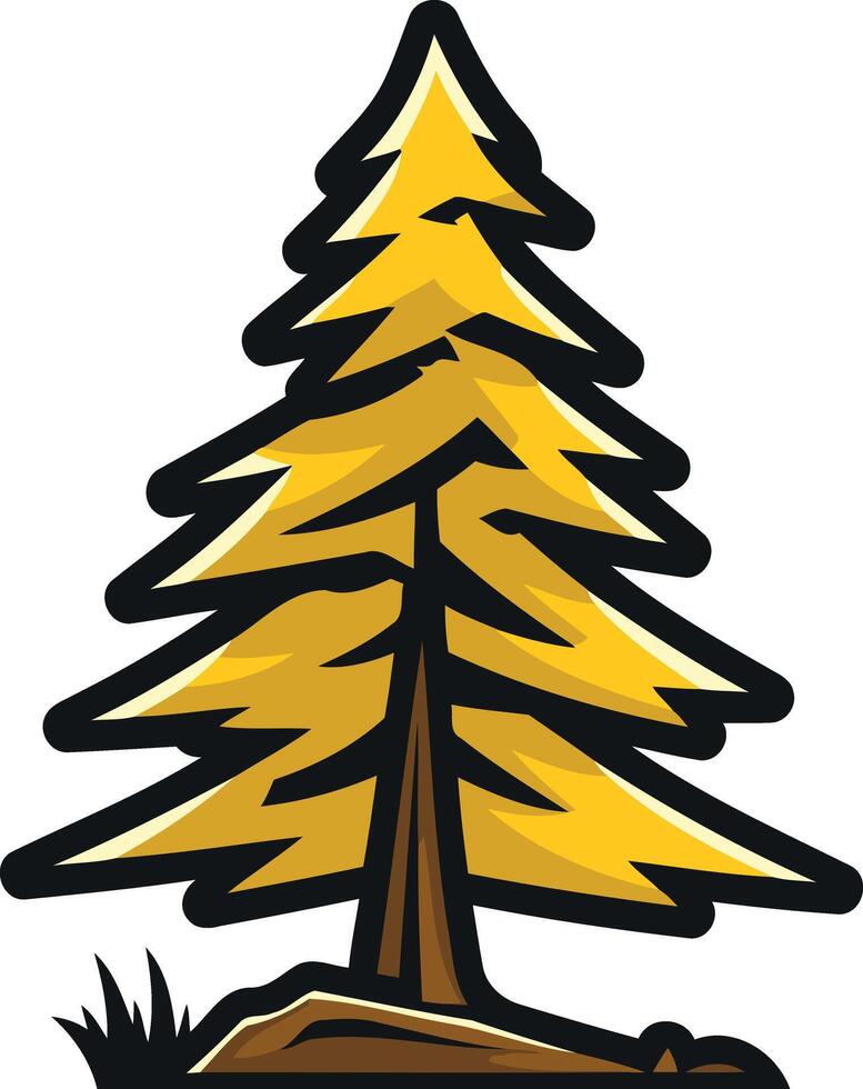 A stylized pine tree illustration in golden yellow, perfect for logo designs, branding, or nature-themed projects vector