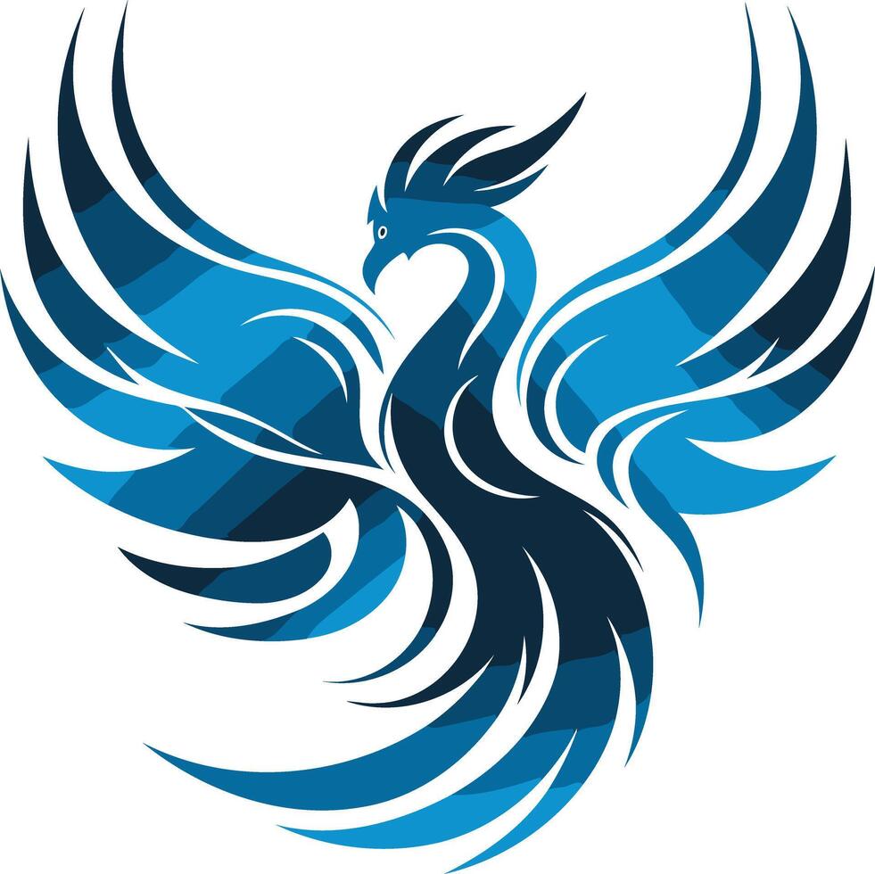 Abstract blue phoenix logo design with geometric patterns vector