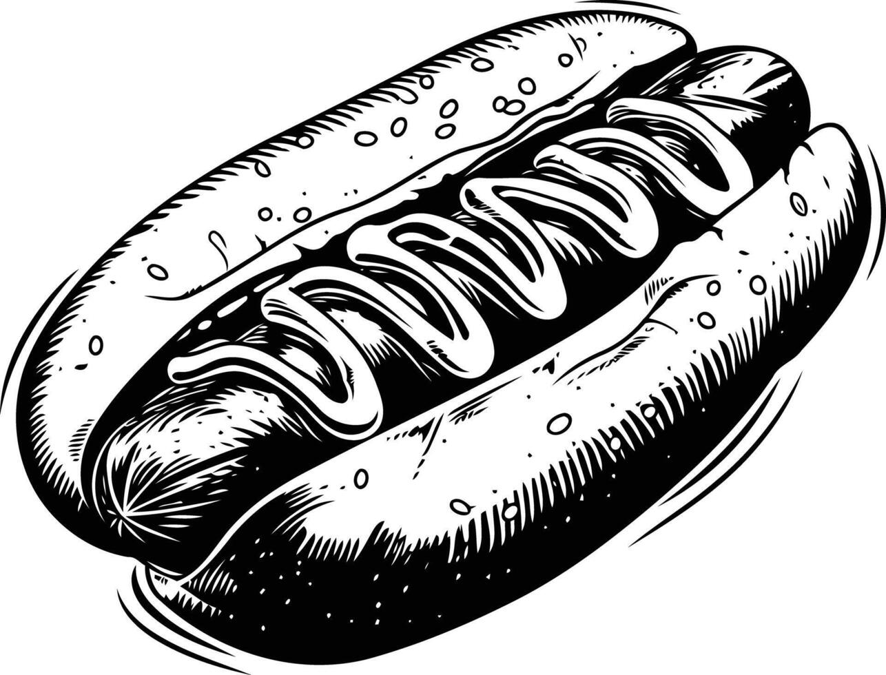 A vintage-style illustration of a hot dog with mustard vector