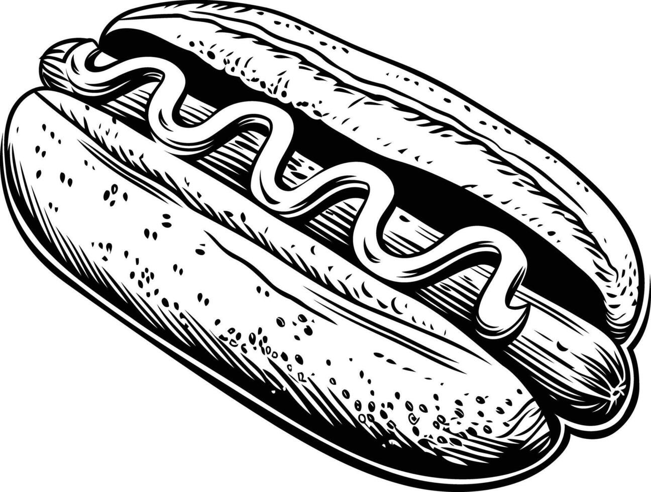 A classic illustration of a hot dog with mustard, perfect for menus, branding, or food-related designs vector