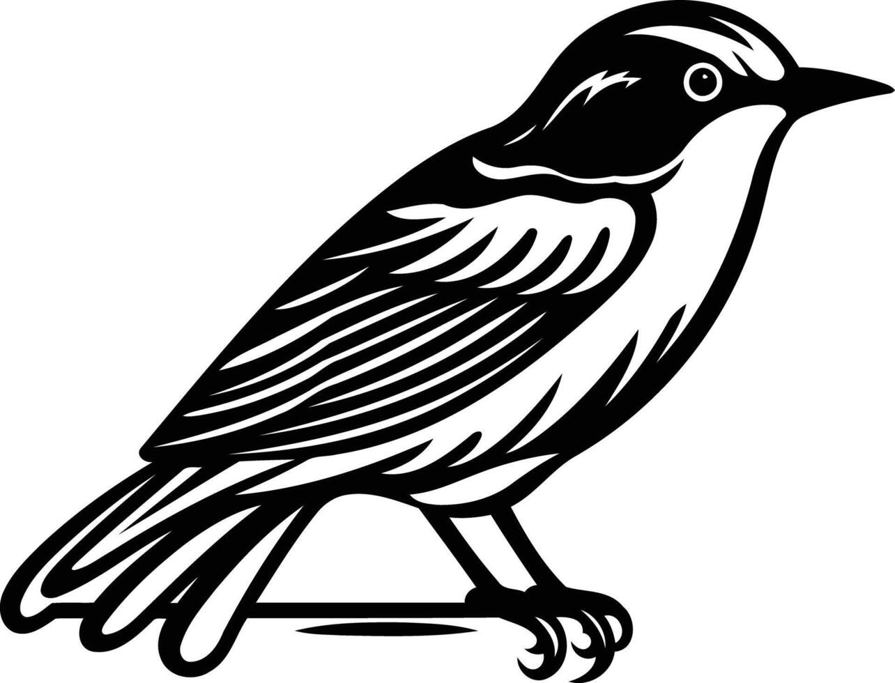 A striking black and white illustration of a perched bird, perfect for nature themed designs, logos, and branding vector