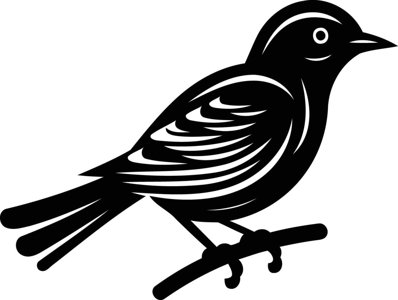 A stylized black and white silhouette of a bird perched on a branch vector