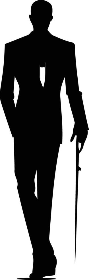 A simple silhouette of a man in a suit with a cane, perfect for elegant and mysterious designs vector