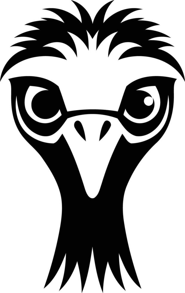 A striking black and white illustration of an ostrich head, perfect for logo design, branding, or as a quirky graphic vector