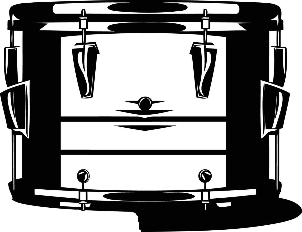 Black and white illustration of a snare drum, perfect for band logos, music posters, and drum merchandise vector
