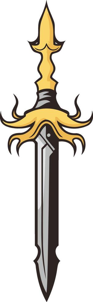 A stylized silver dagger with a golden hilt, perfect for designs requiring a strong, bold and masculine image vector