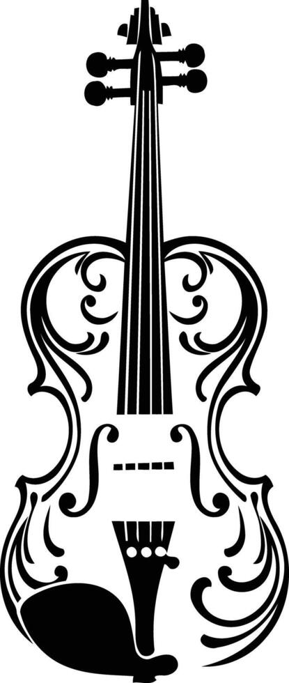 Elegant black and white illustration of a violin with intricate floral details vector