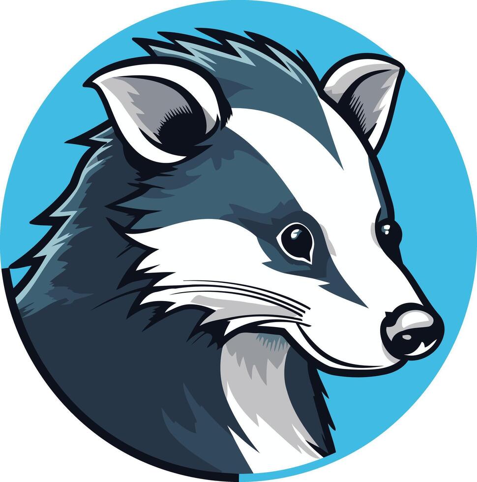 A friendly cartoon badger with a blue background, perfect for logos, branding, or children's illustrations vector