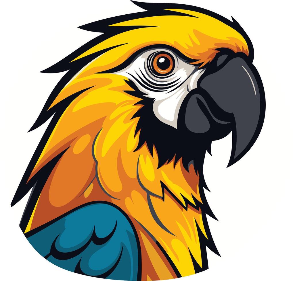 A vibrant and detailed illustration of a blue and gold macaw head, perfect for branding, logos, and tropical designs vector