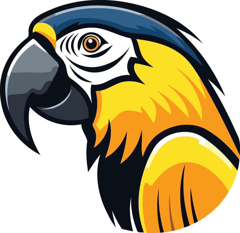 A bold and colorful illustration of a blue and gold macaw head, perfect for branding, logos, and tropical designs vector