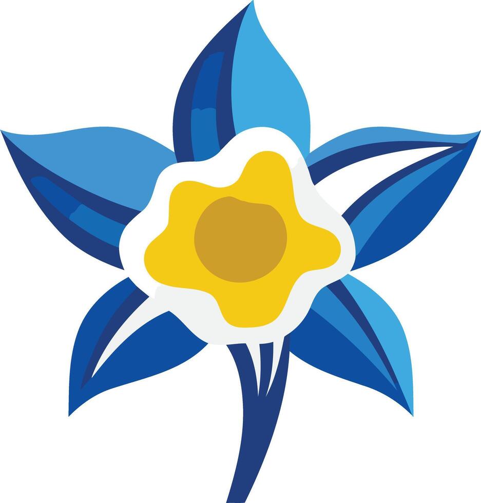 A simple and stylized illustration of a blue and yellow daffodil, perfect for branding, spring themes, or nature-inspired designs vector