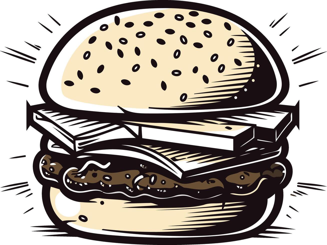 A retro style illustration of a delicious burger, perfect for restaurant menus, food blogs, and branding vector
