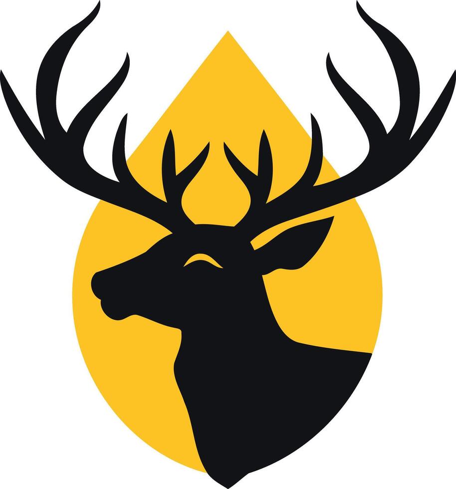 A sleek and modern logo featuring a deer silhouette with large antlers, set against a bold yellow teardrop vector