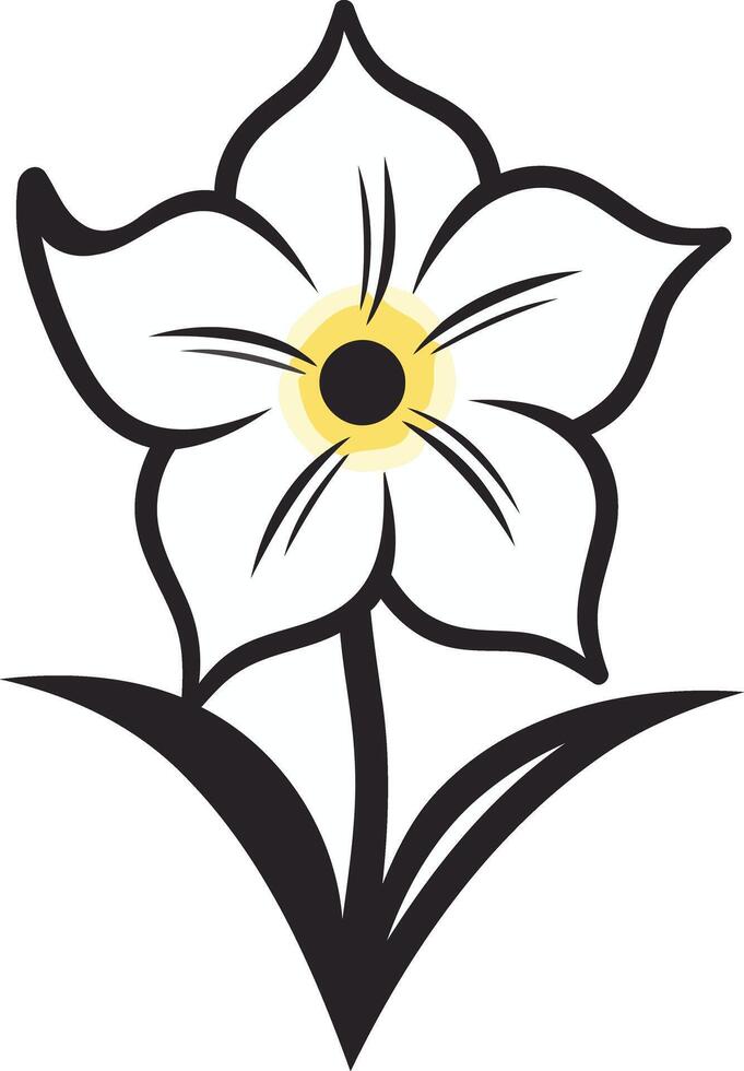 A simple and elegant line art illustration of a white daffodil with yellow center, perfect for branding, logos, and design projects vector