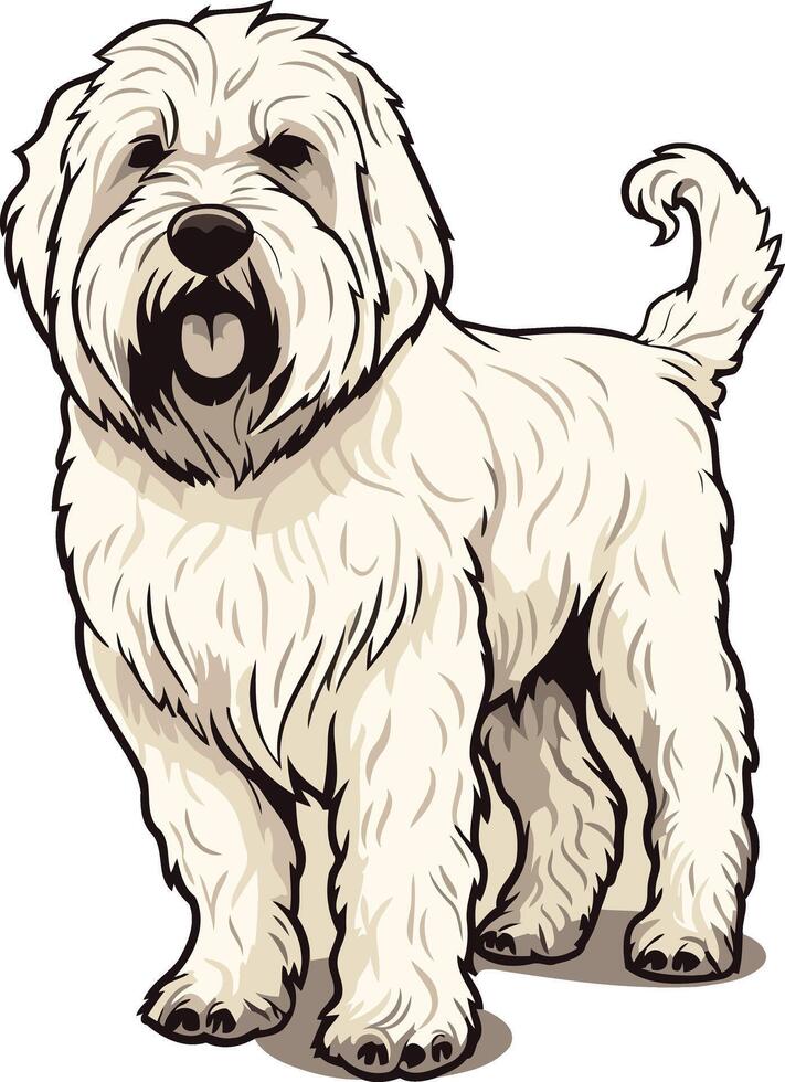 Adorable cartoon doodle dog with fluffy white fur vector