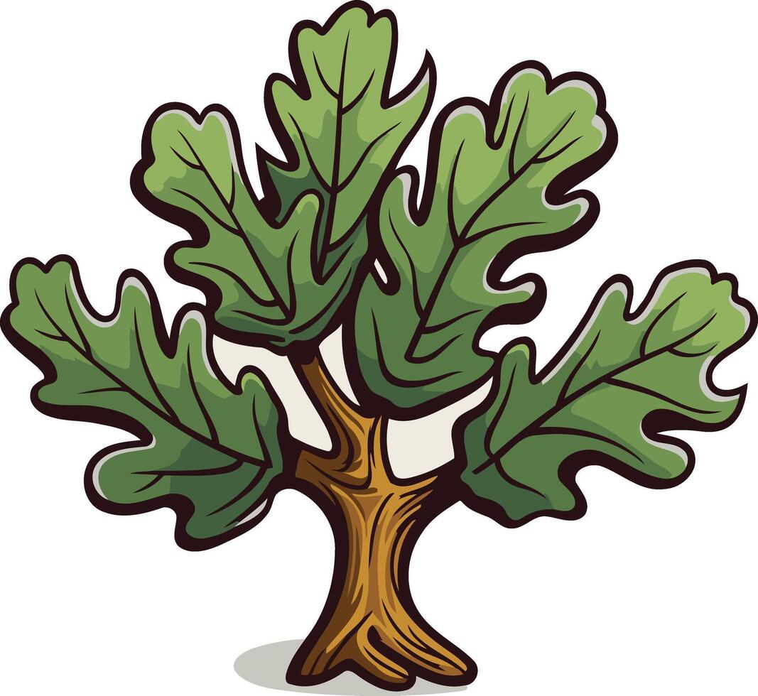 Cartoon oak tree illustration with lush green leaves and a sturdy trunk vector
