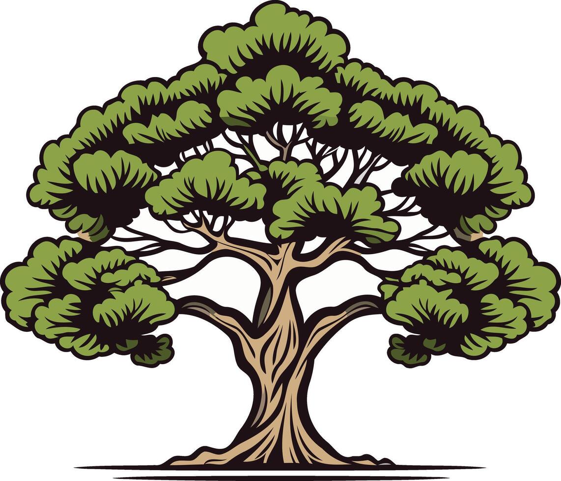 A large, sturdy tree with a thick trunk and sprawling branches, symbolizing growth, strength, and resilience vector